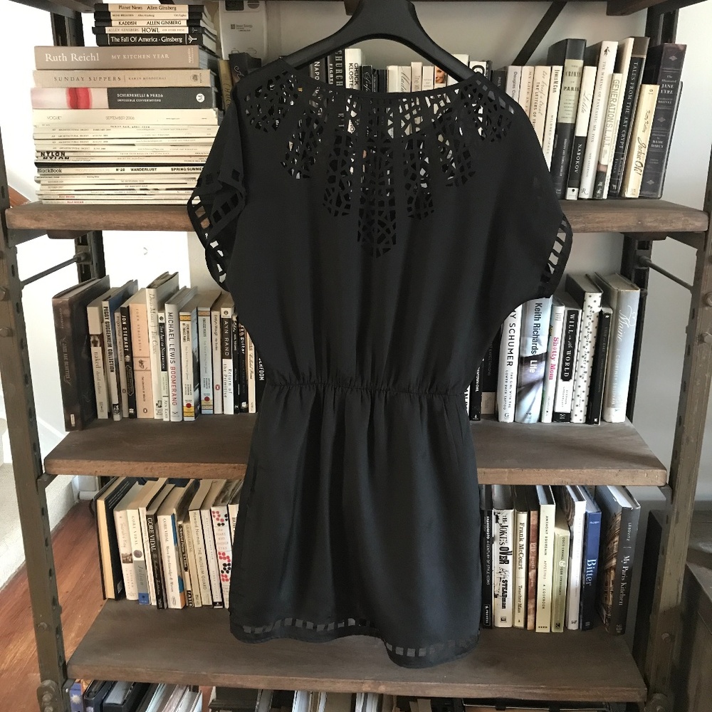 Laser Cut Lace Little Black Mini Dress S EUC
